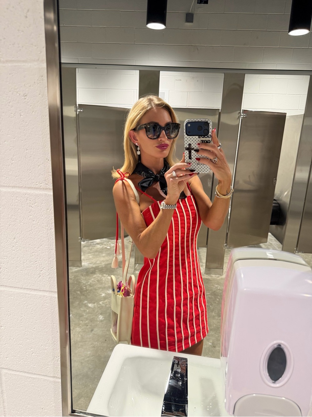 Red Striped Tie-Shoulder Mini Dress
